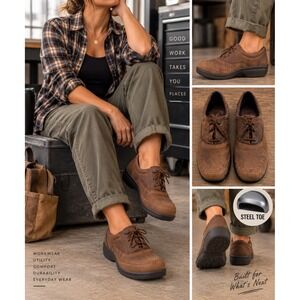 WORX by Red Wing 5115 Women's Steel Toe Brown Leather Oxford Work Safety Shoes